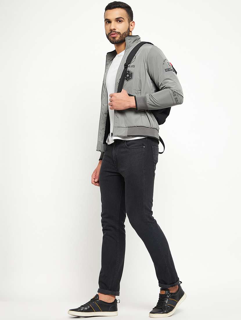 men grey solid biker jacket - 21523584 -  Standard Image - 3