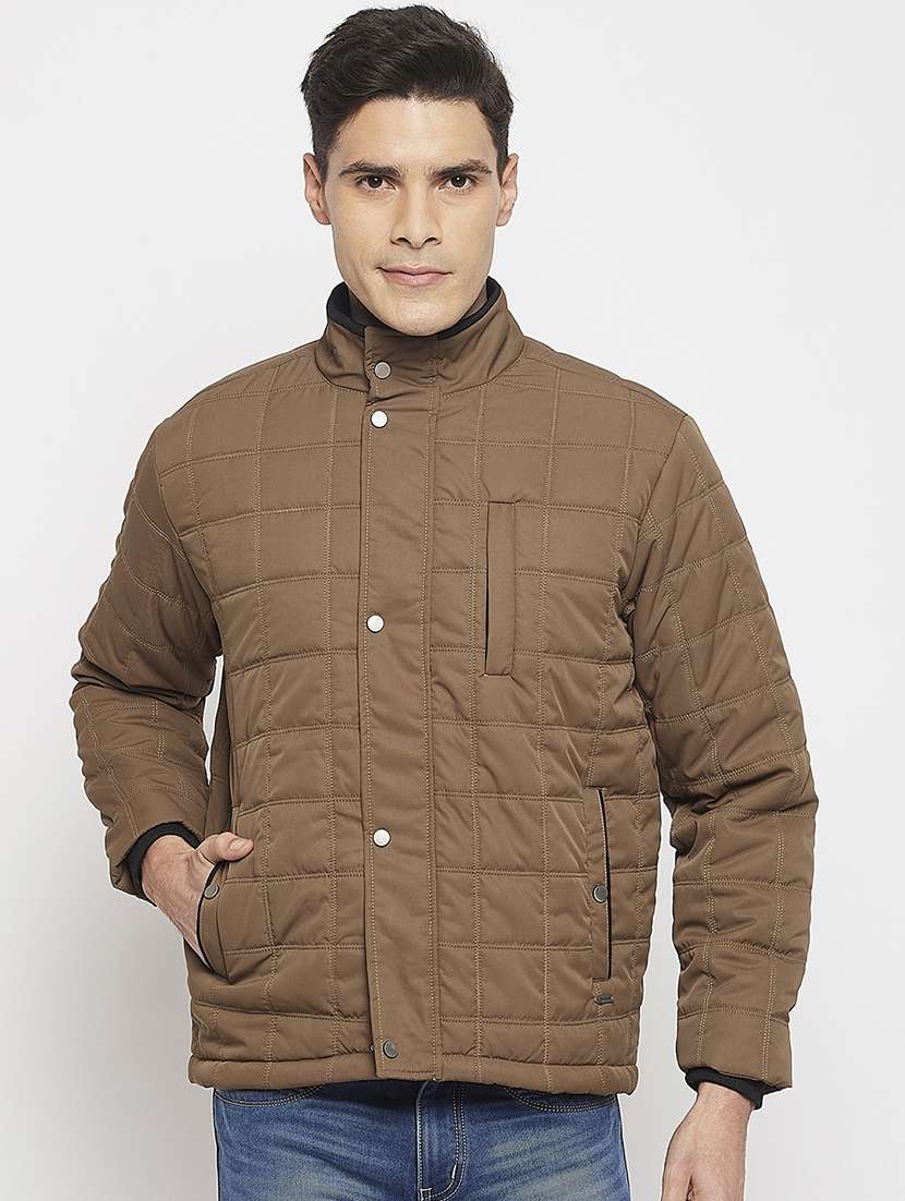 men solid long sleeve quilted jacket