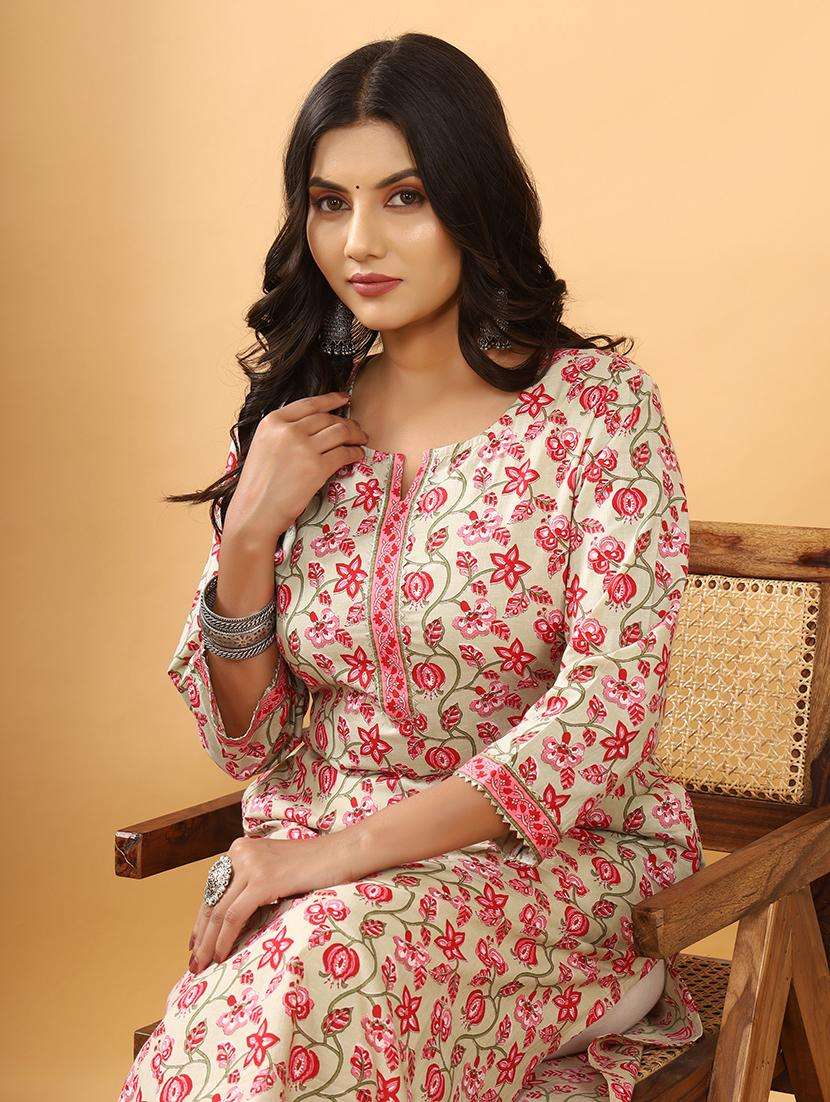women printed three quater sleeve straight kurta - 21523706 -  Standard Image - 5