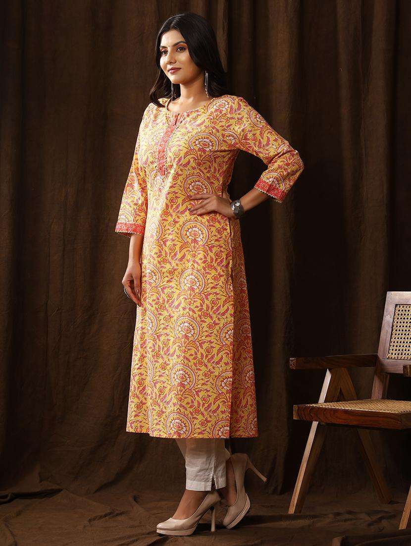 women three quarter sleeve straight kurta - 21523722 -  Standard Image - 3