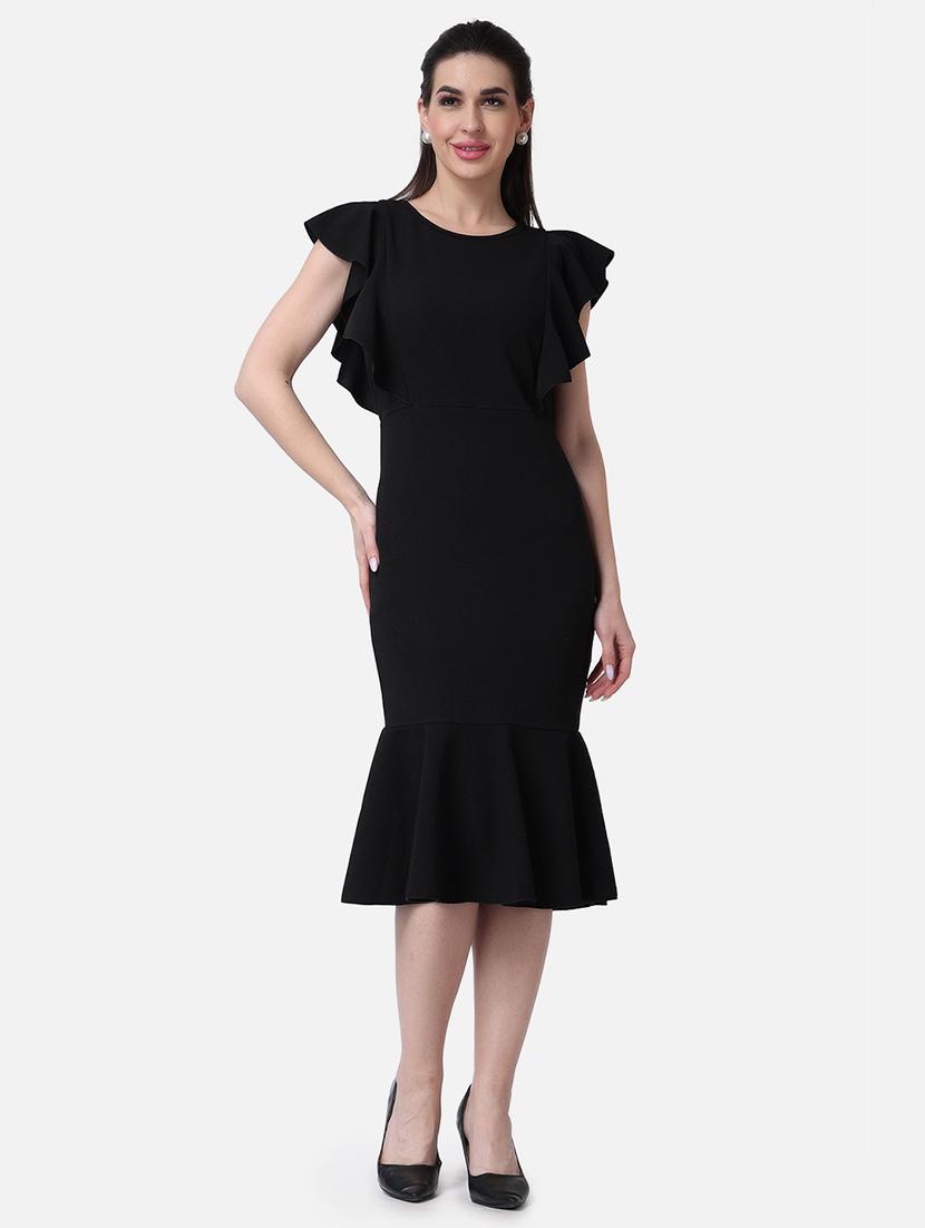 women solid cap sleeves ruffled dress - 21523763 - Zoom Image - 0