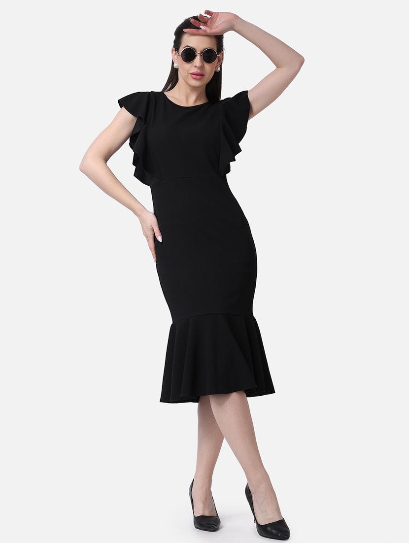 women solid cap sleeves ruffled dress - 21523763 - Standard Image - 3