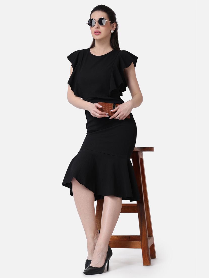 women solid cap sleeves ruffled dress - 21523763 - Standard Image - 5