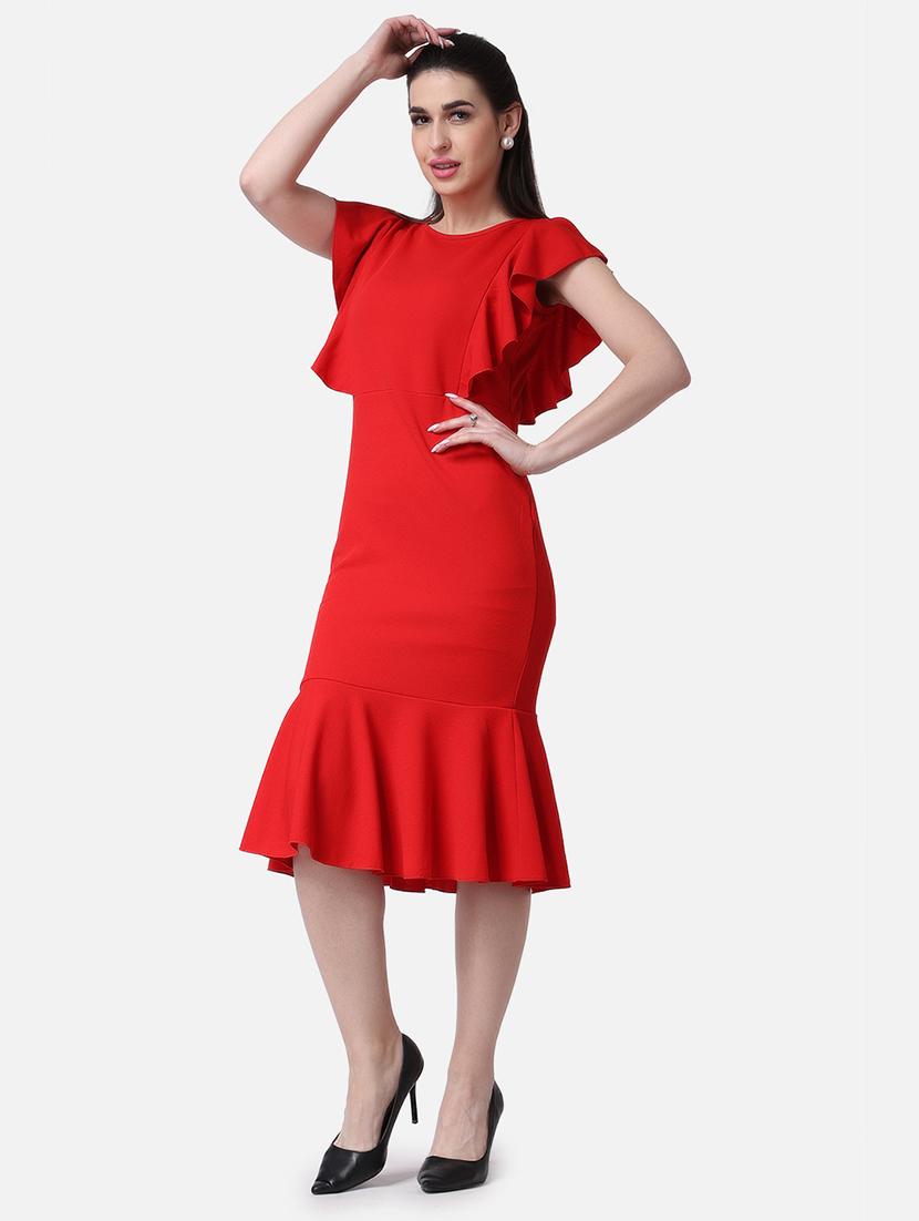 women solid cap sleeves ruffled dress - 21523764 - Standard Image - 3