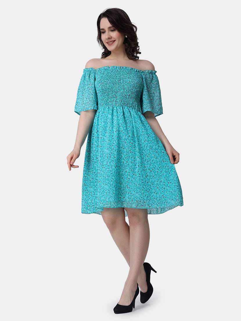 women printed off shoulder smock detailed dress - 21523766 - Standard Image - 3