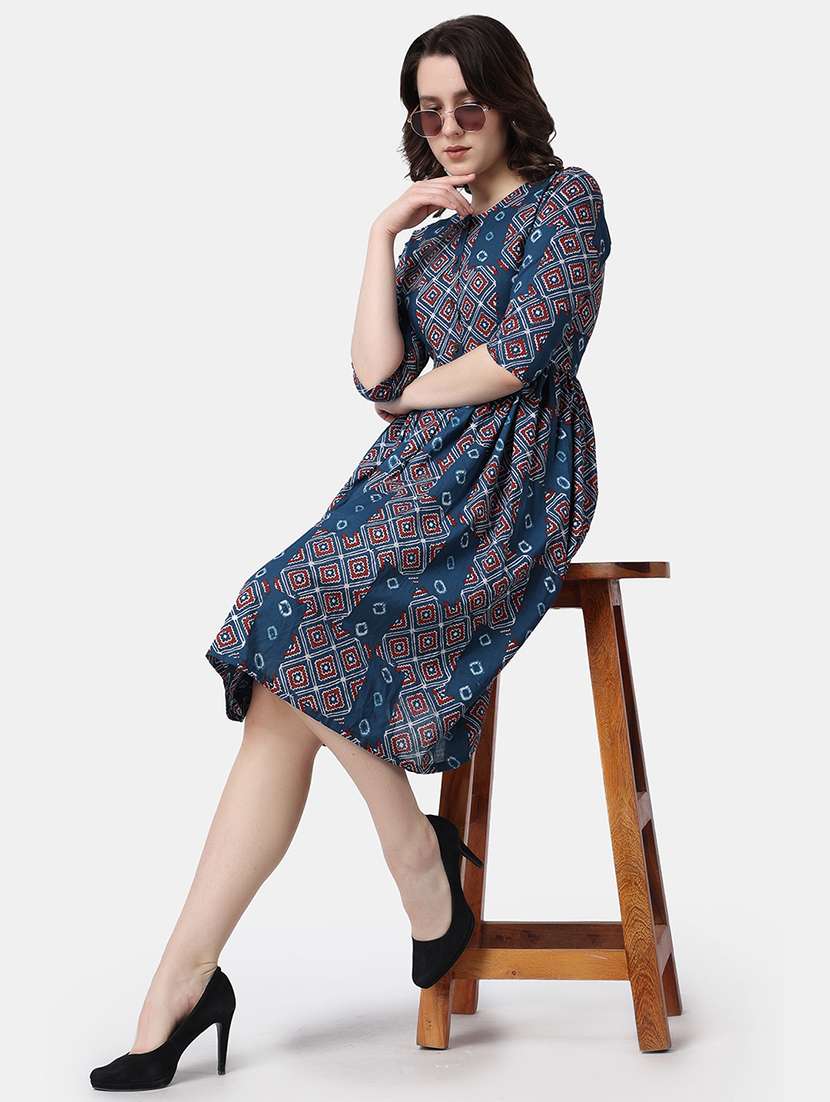 women printed round neck fit & flare dress - 21523774 -  Standard Image - 5