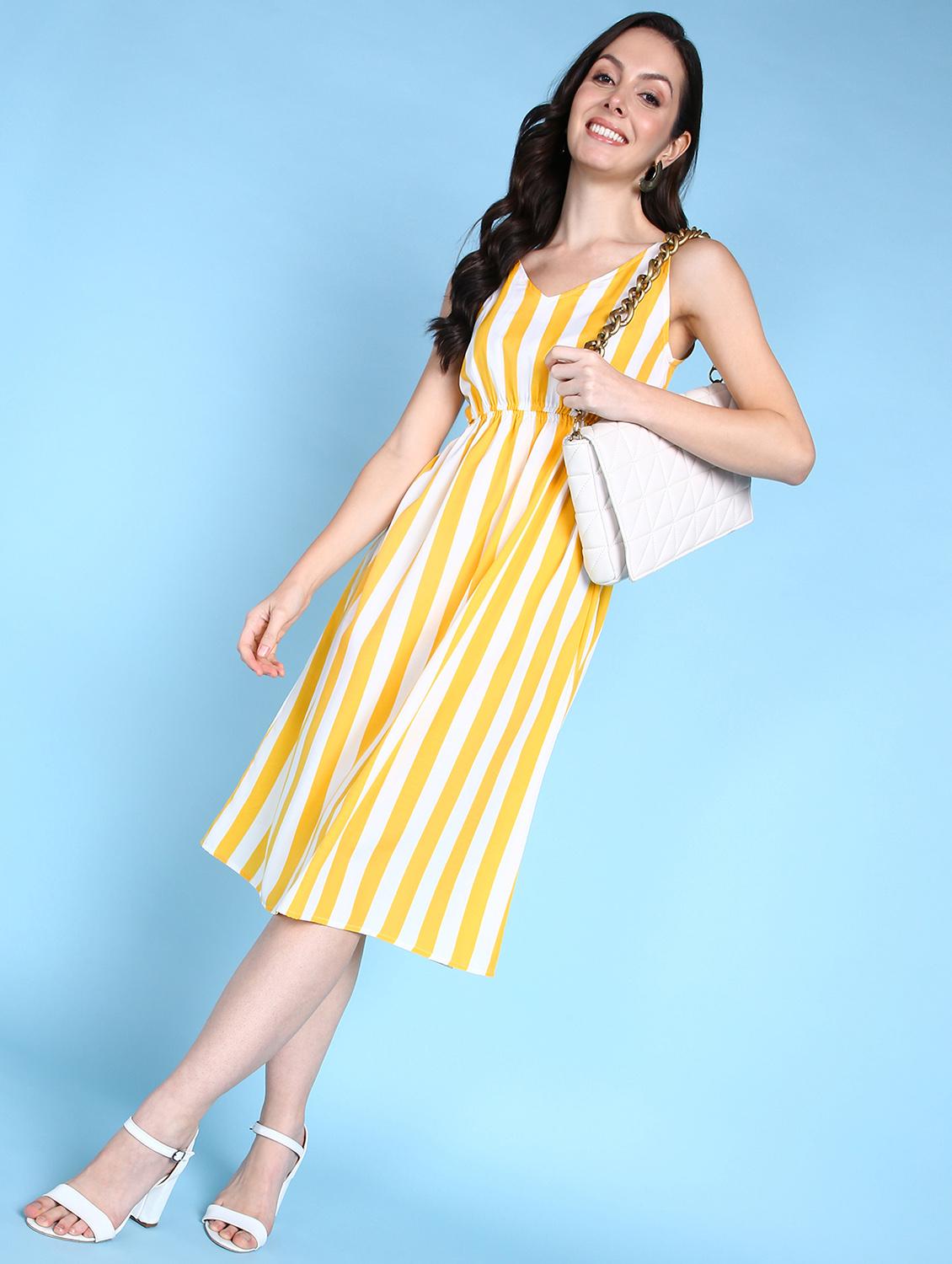 women striped printed cutout a-line dress - 21523805 - Zoom Image - 0