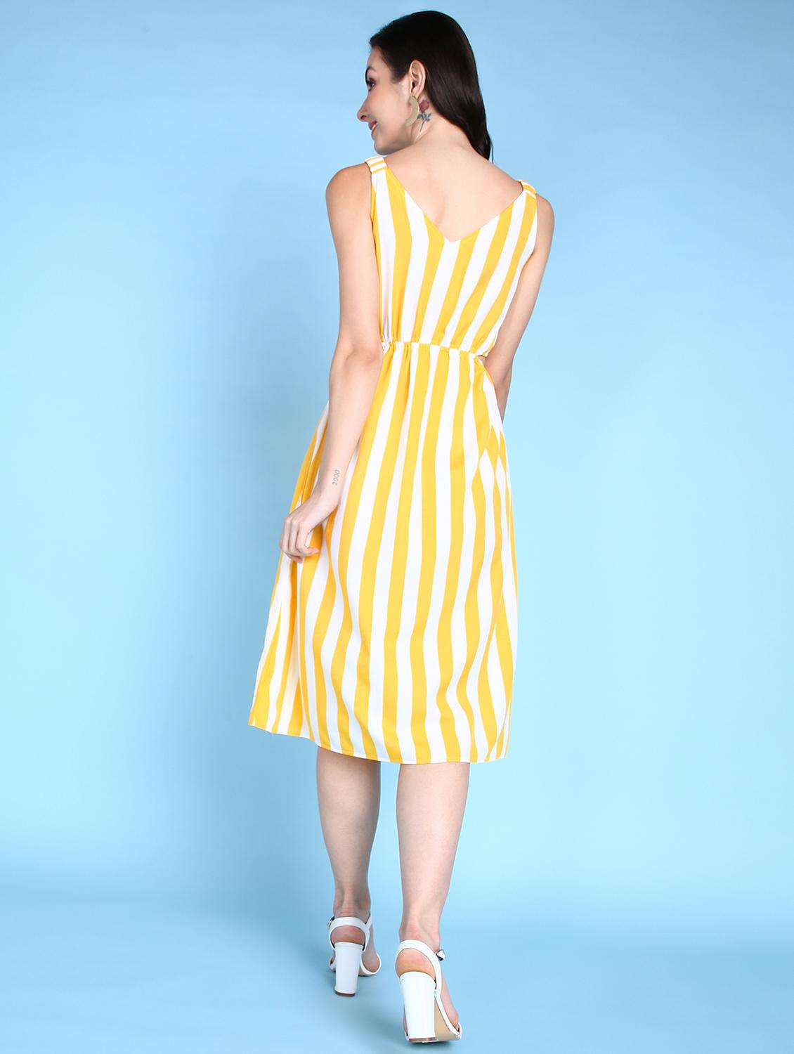 women striped printed cutout a-line dress - 21523805 - Standard Image - 3