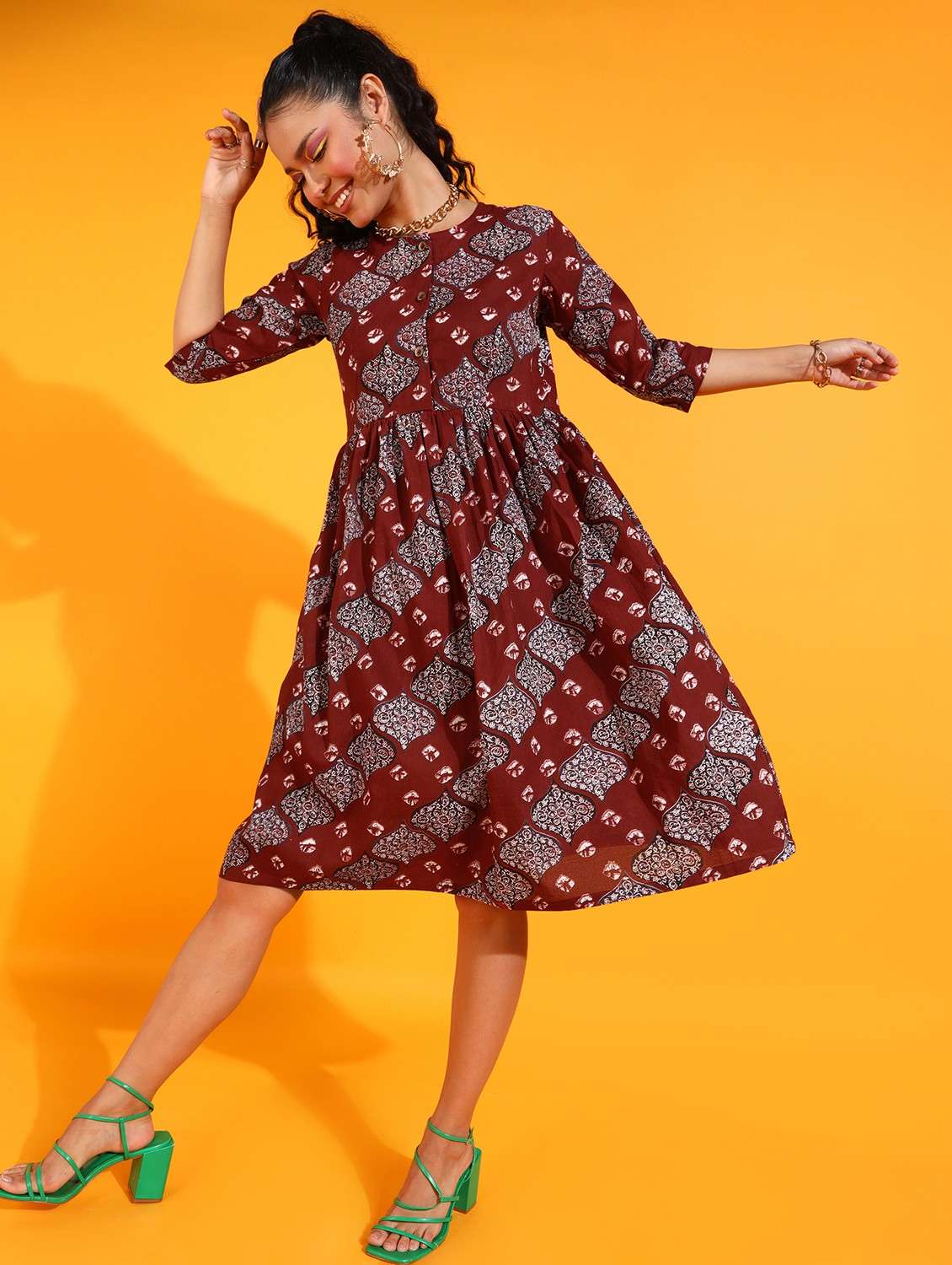 women printed round neck a-line dress - 21523825 - Zoom Image - 0