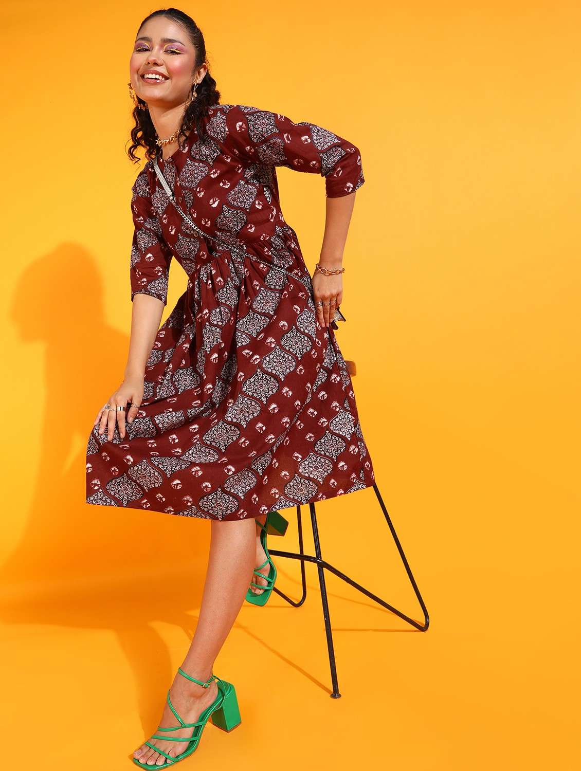 women printed round neck a-line dress - 21523825 - Standard Image - 3