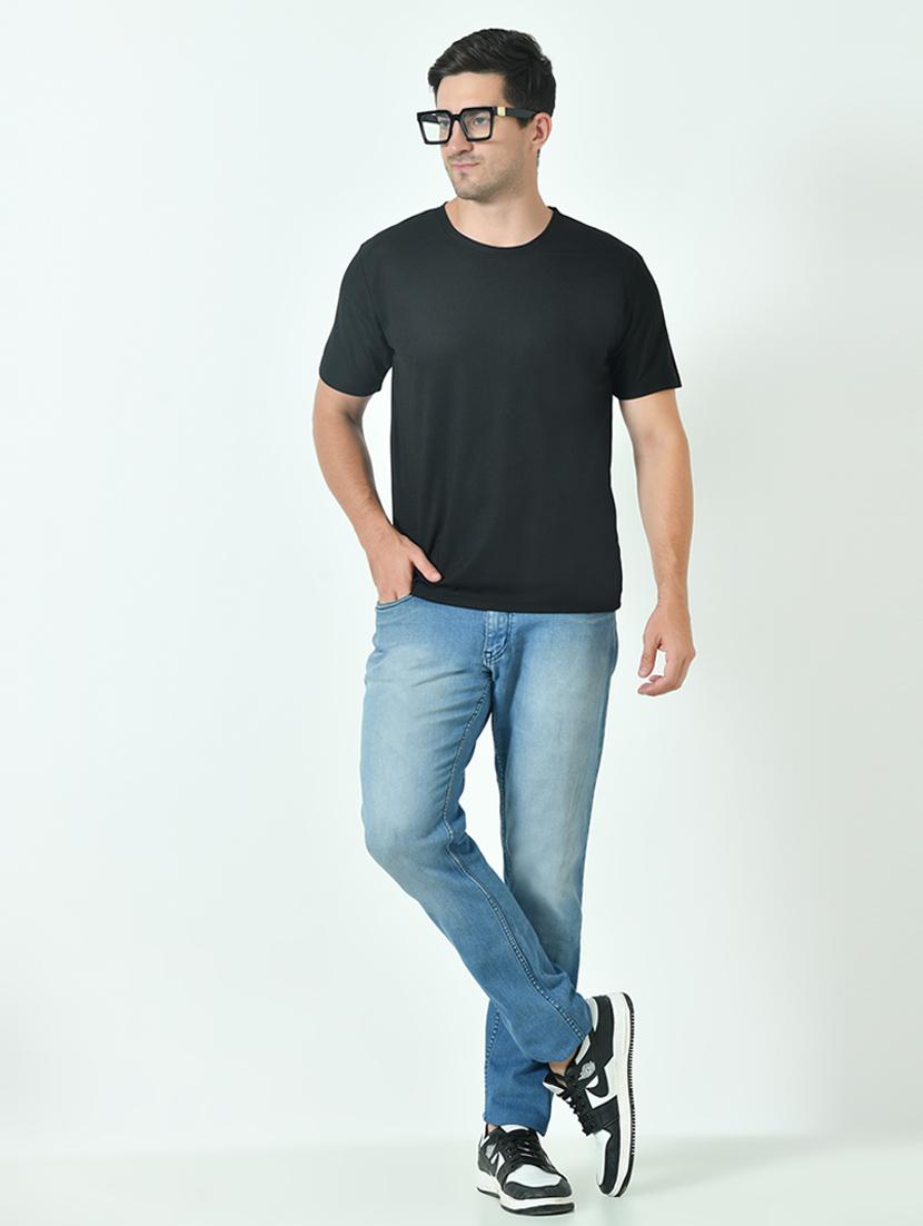 men black poly cotton plain t-shirt - 21523909 - Standard Image - 3