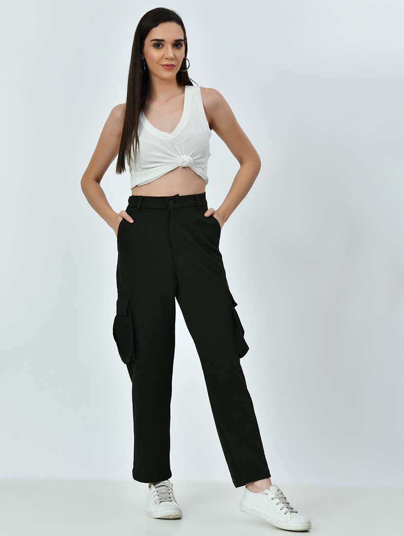 women solid high rise cargo pant - 21523995 -  Standard Image - 3