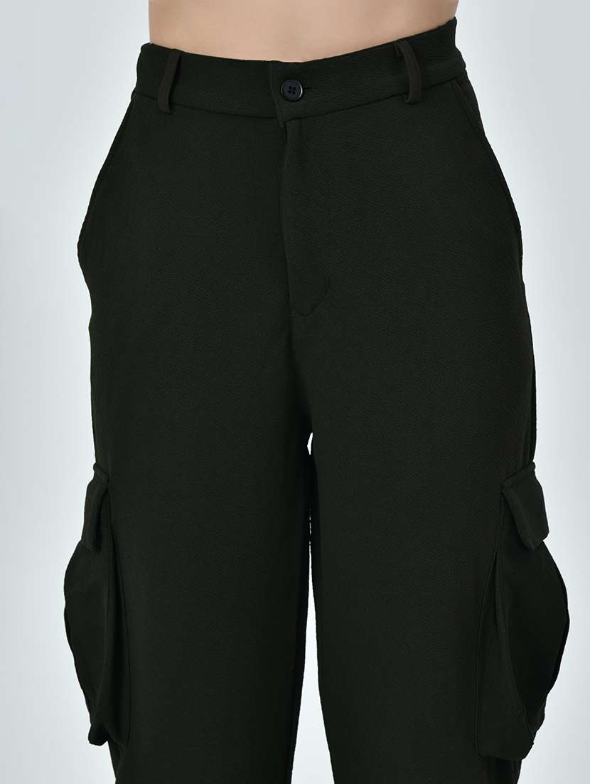 women solid high rise cargo pant - 21523995 -  Standard Image - 5