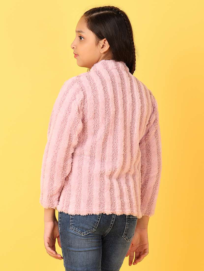 girls plain stand collar fur zip-up jacket - 21524061 -  Standard Image - 3