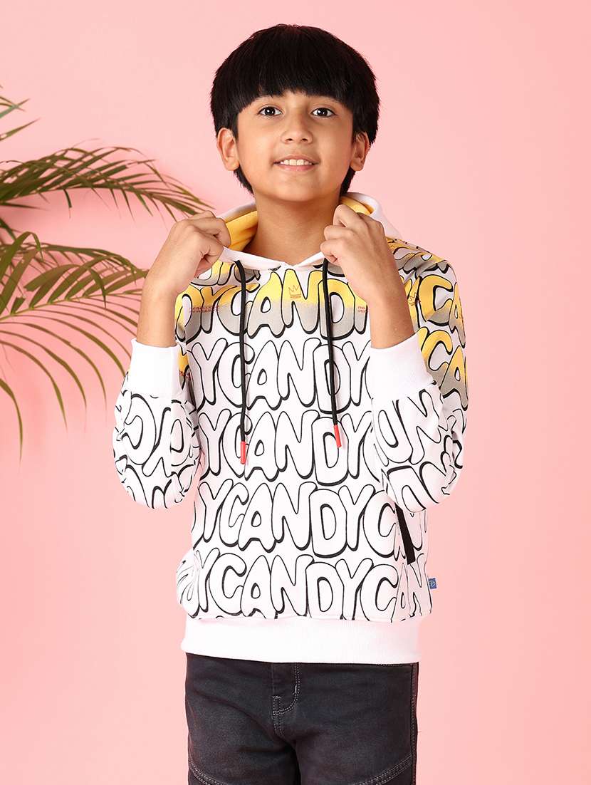 boys typographic long sleeve hooded sweatshirt