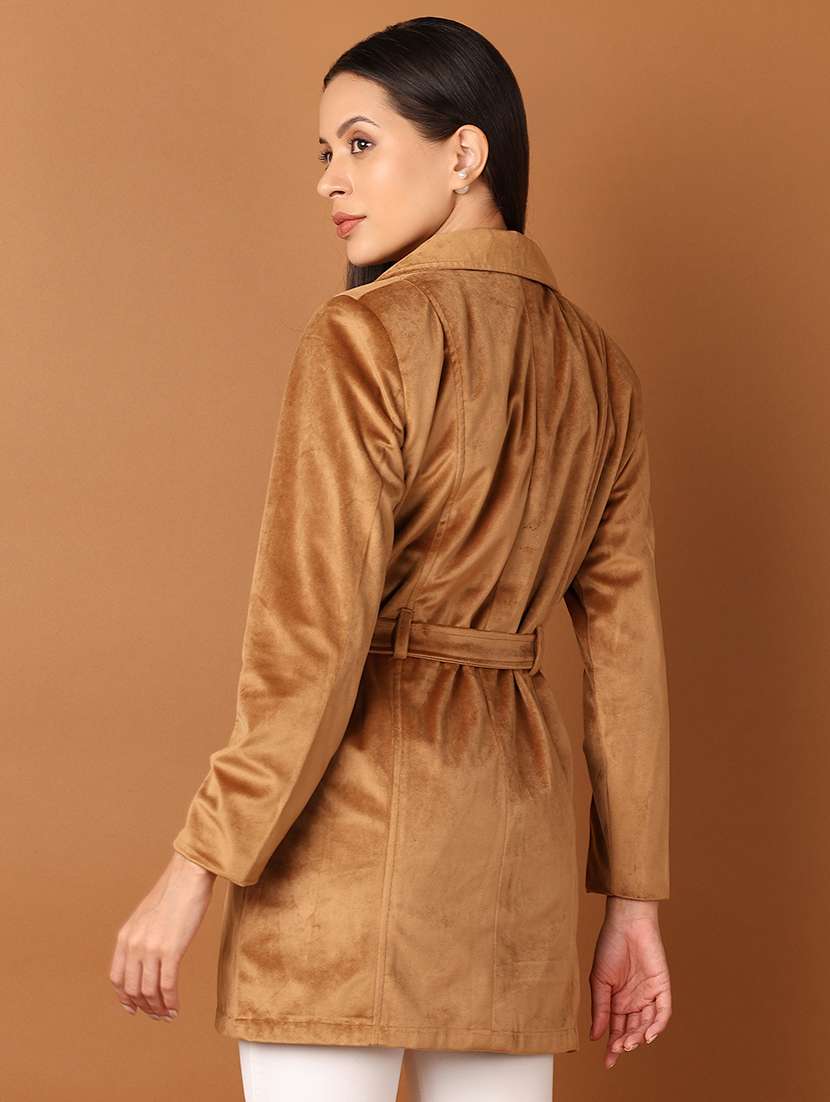 women brown solid full sleeve trench coat - 21524072 -  Standard Image - 3