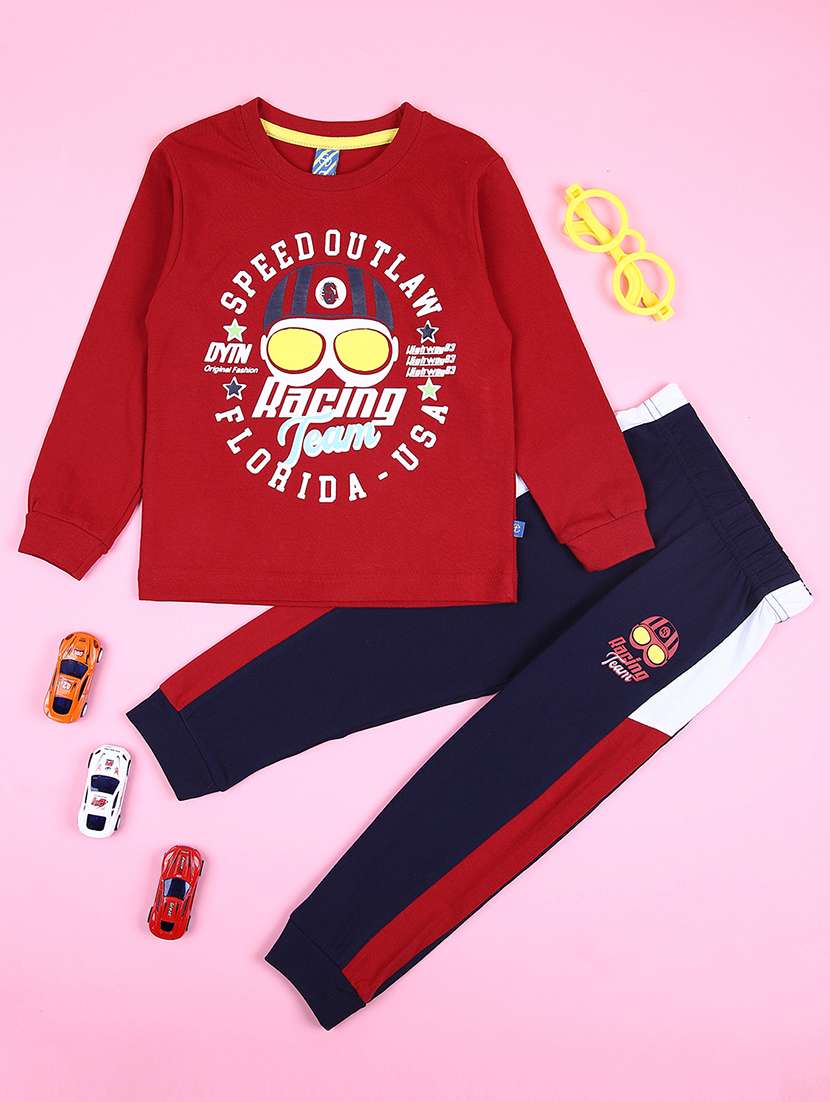 boys typography t-shirt & joggers full length set - 21524081 -  Zoom Image - 0