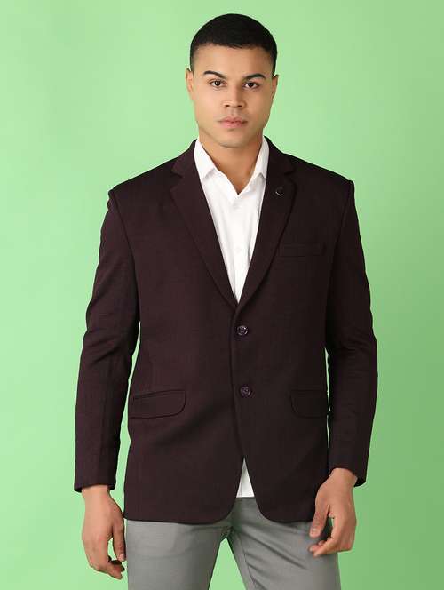 maroon solid single breasted casual blazer