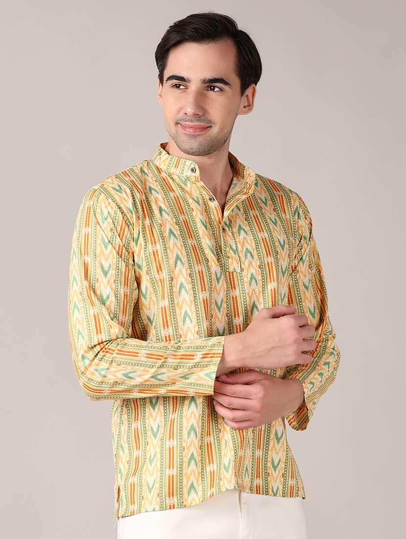 men printed cotton short kurta