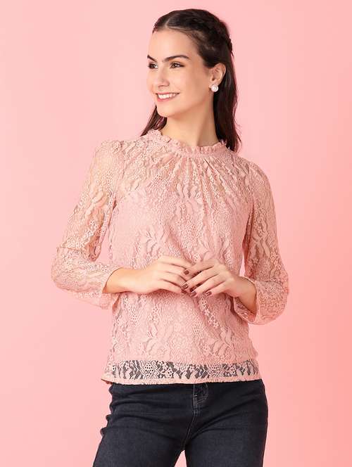 women peach lace detailed round neck top - 21524307 -  Standard Image - 0