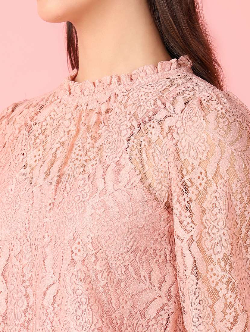 women peach lace detailed round neck top - 21524307 - Standard Image - 5