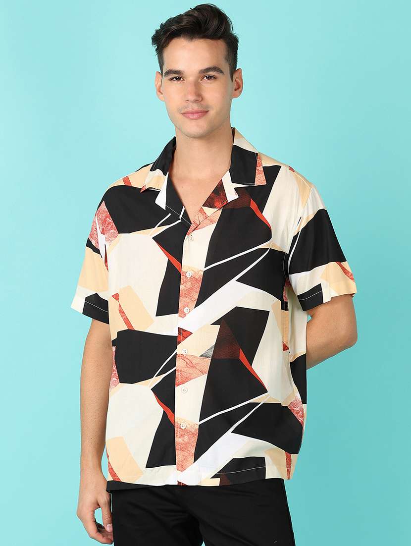 men printed short sleeve casual shirt