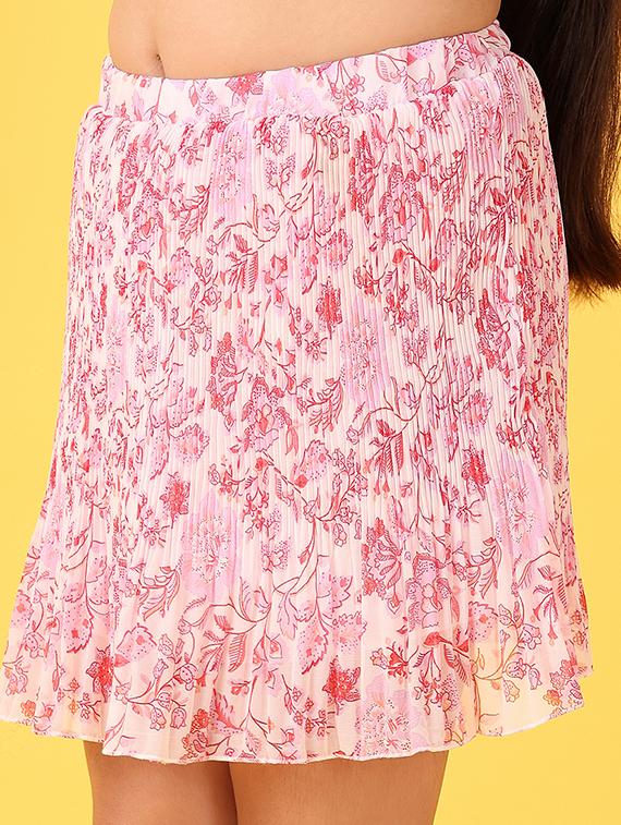 girls pink floral printed flared skirt - 21524352 - Standard Image - 5
