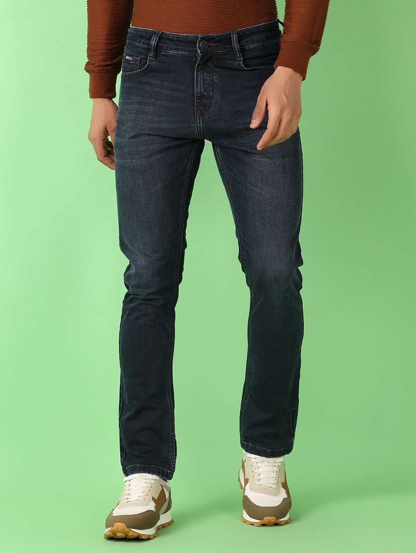 men mid rise plain jeans