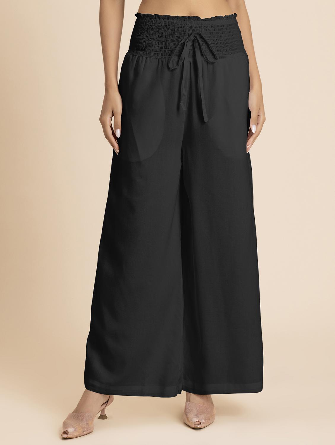 women black rayon wide leg trouser - 21524807 -  Zoom Image - 0