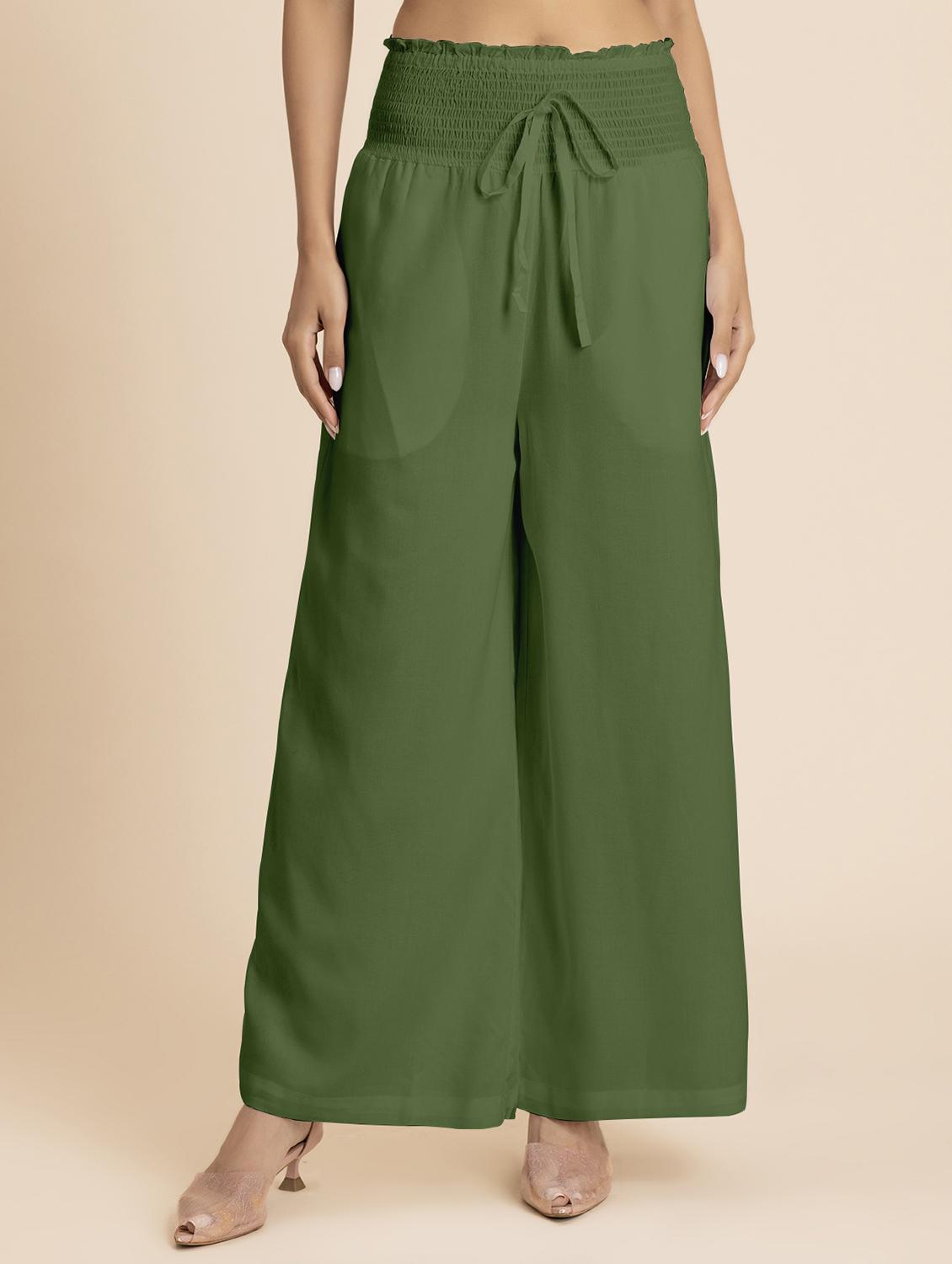women green rayon wide leg trouser - 21524808 - Zoom Image - 0