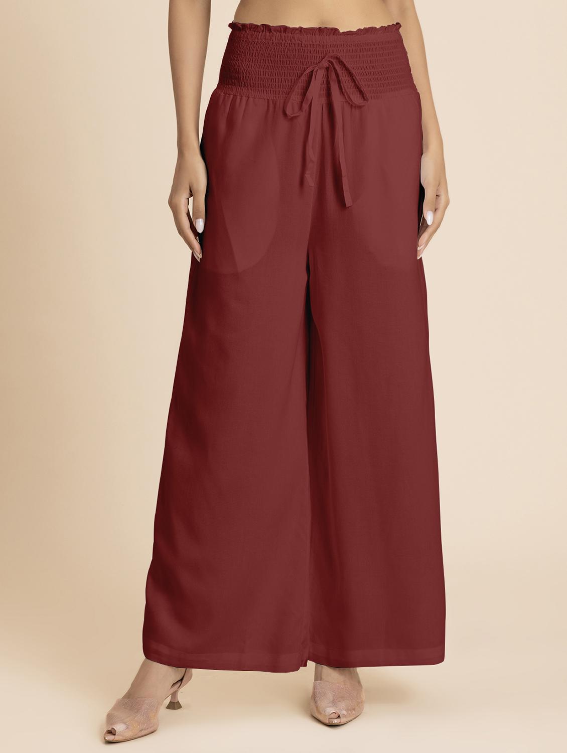 women maroon rayon wide leg trouser - 21524809 -  Zoom Image - 0