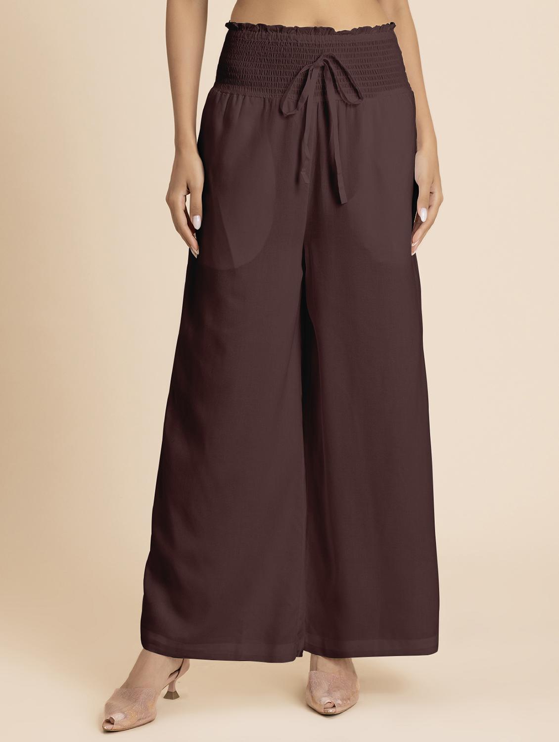 women coffee brown rayon wide leg palazzo - 21524812 -  Zoom Image - 0