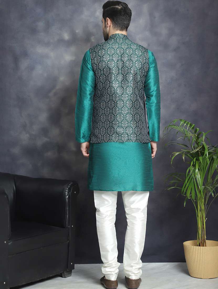 men solid kurta pyjama set with printed jacket - 21524832 -  Standard Image - 3