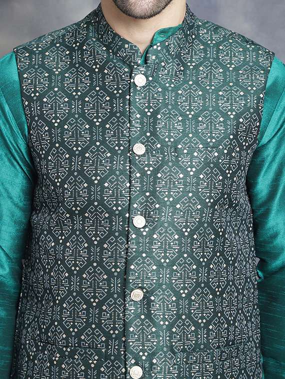 men solid kurta pyjama set with printed jacket - 21524832 -  Standard Image - 5