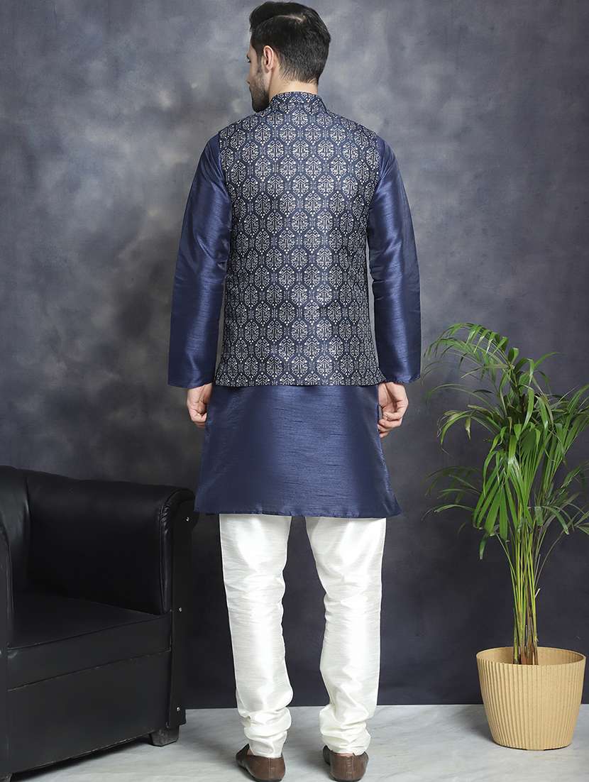 men solid kurta pyjama set with printed jacket - 21524836 -  Standard Image - 3