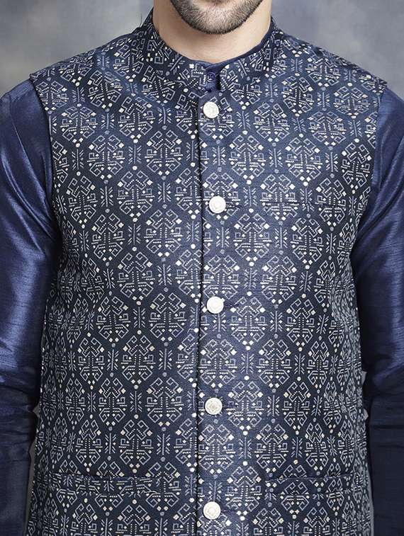 men solid kurta pyjama set with printed jacket - 21524836 -  Standard Image - 5