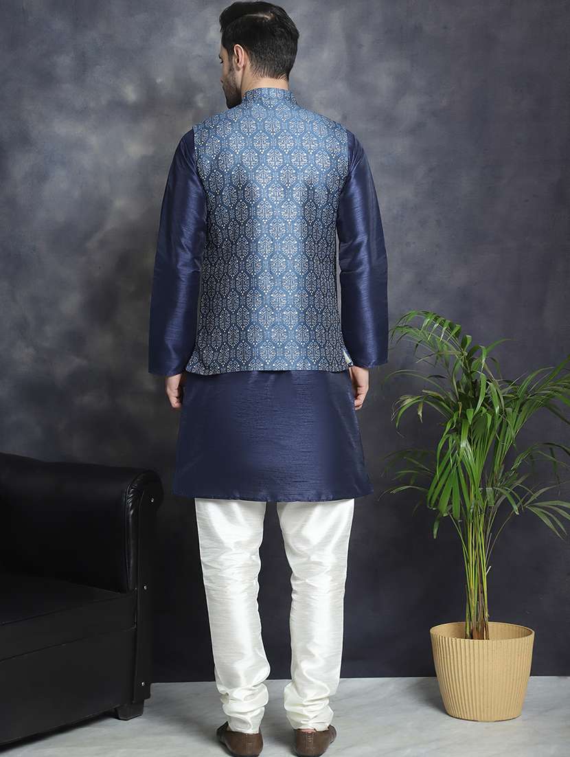 men mandarin neck kurta pyjama with jacket ethnic wear set - 21524837 -  Standard Image - 3
