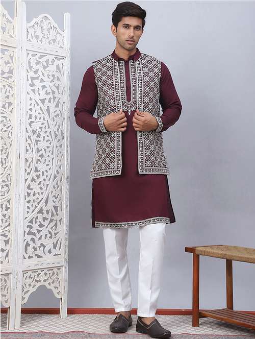 men embroidered kurta pyjama with jacket  - 21524840 -  Standard Image - 0