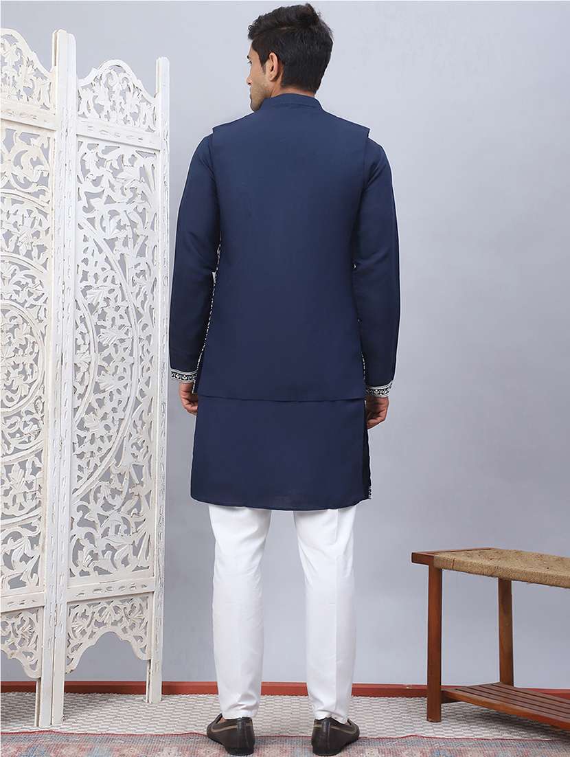 men embroidered kurta pyjama with jacket  - 21524841 -  Standard Image - 3