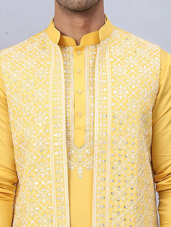 men embroidered kurta pyjama with jacket  - 21524842 -  Standard Image - 5