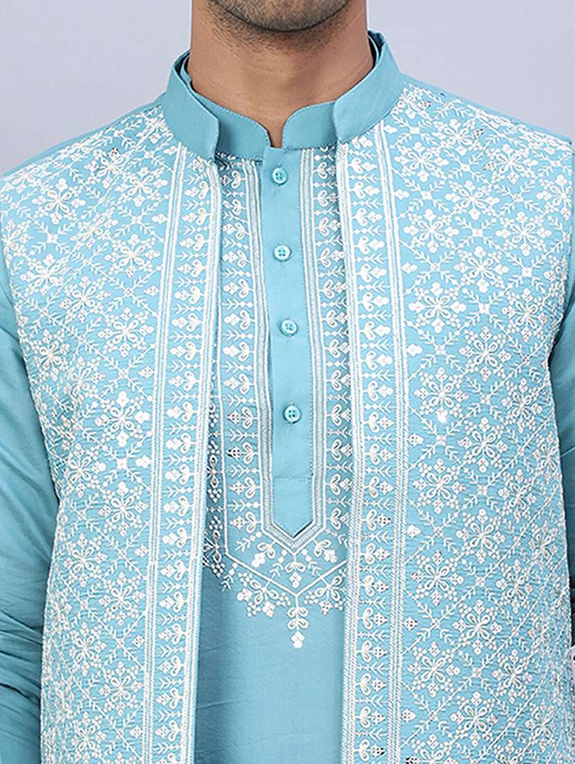 men embroidered mandarin neck kurta pyjama with jacket ethnic wear set - 21524843 - Standard Image - 5