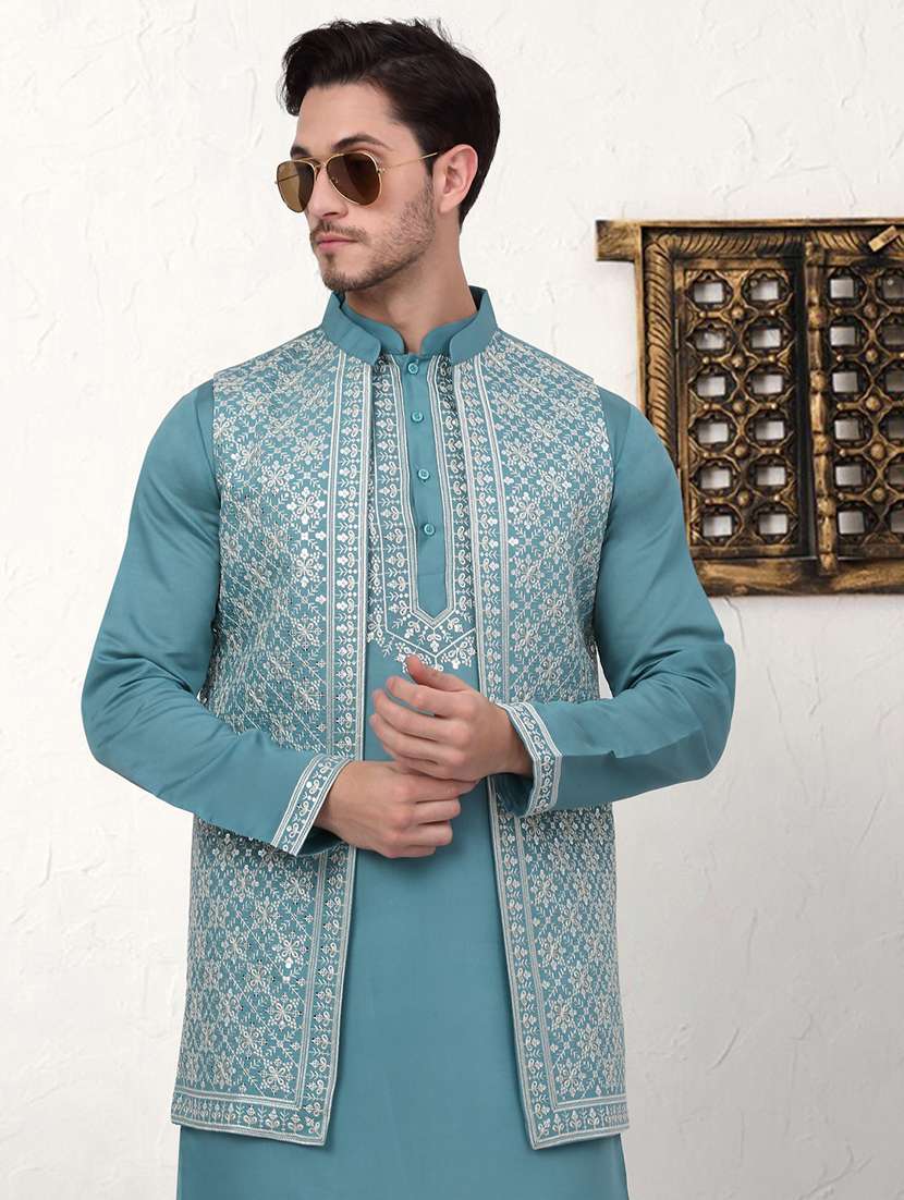 men embroidered kurta pyjama with jacket ethnic wear set - 21524852 -  Standard Image - 3