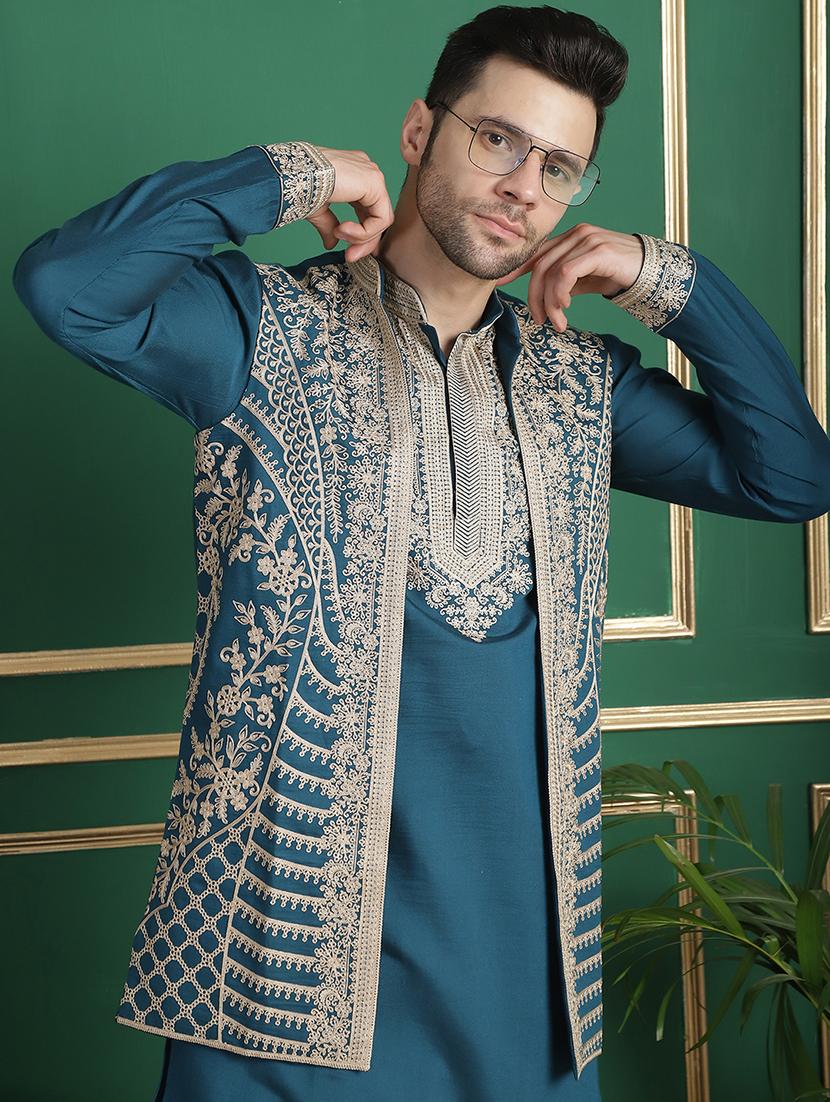 men embroidered kurta pyjama with jacket ethnic wear set - 21524857 - Standard Image - 5