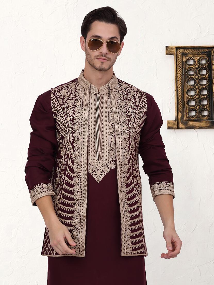 men embroidered kurta pyjama with jacket ethnic wear set - 21524858 - Standard Image - 3