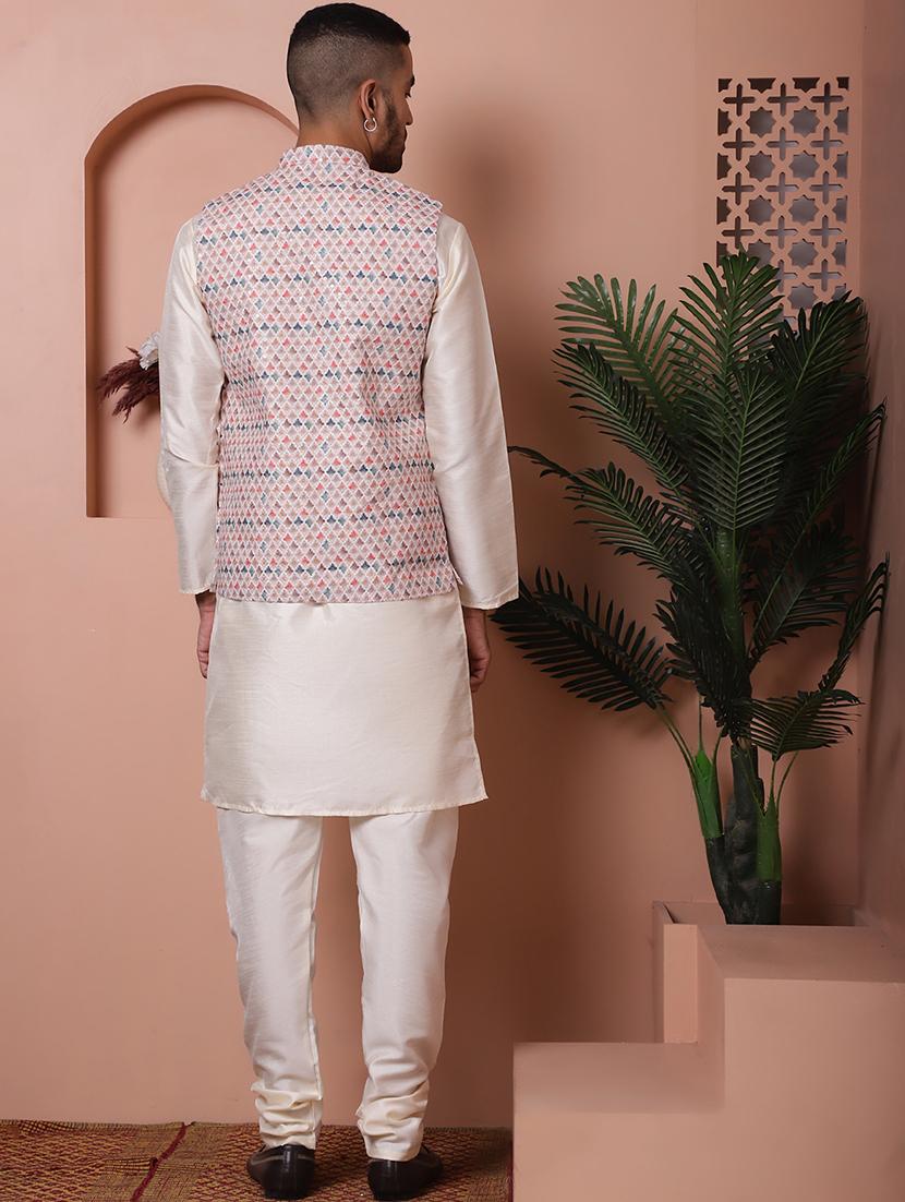 men mandarin neck kurta pyjama with jacket ethnic wear set - 21524864 - Standard Image - 3