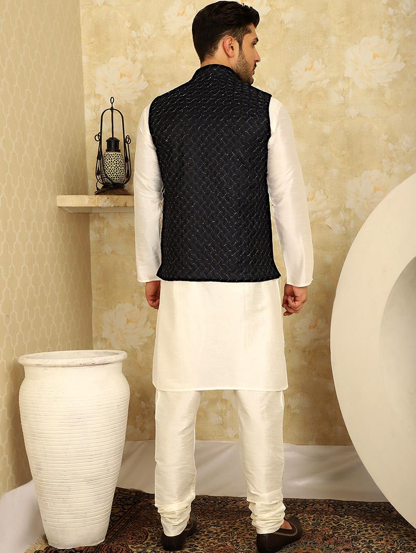 men mandarin neck kurta pyjama with jacket ethnic wear set - 21524874 - Standard Image - 3