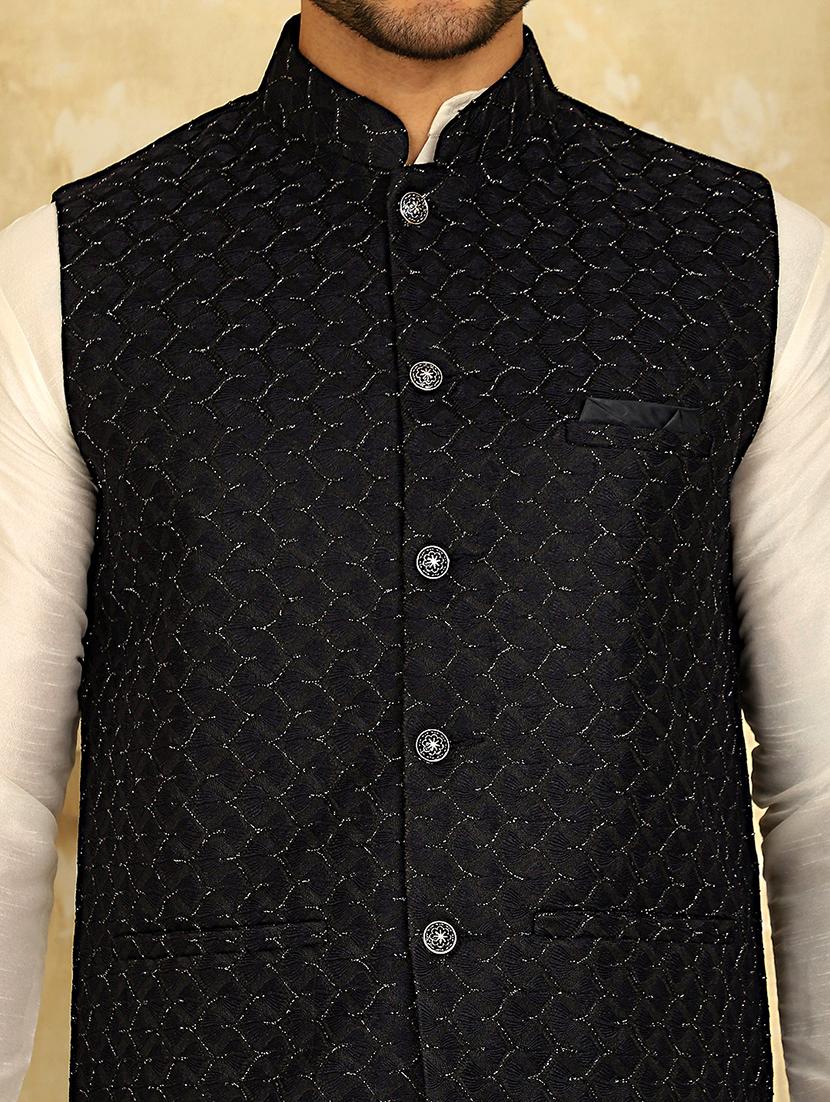 men mandarin neck kurta pyjama with jacket ethnic wear set - 21524874 - Standard Image - 5