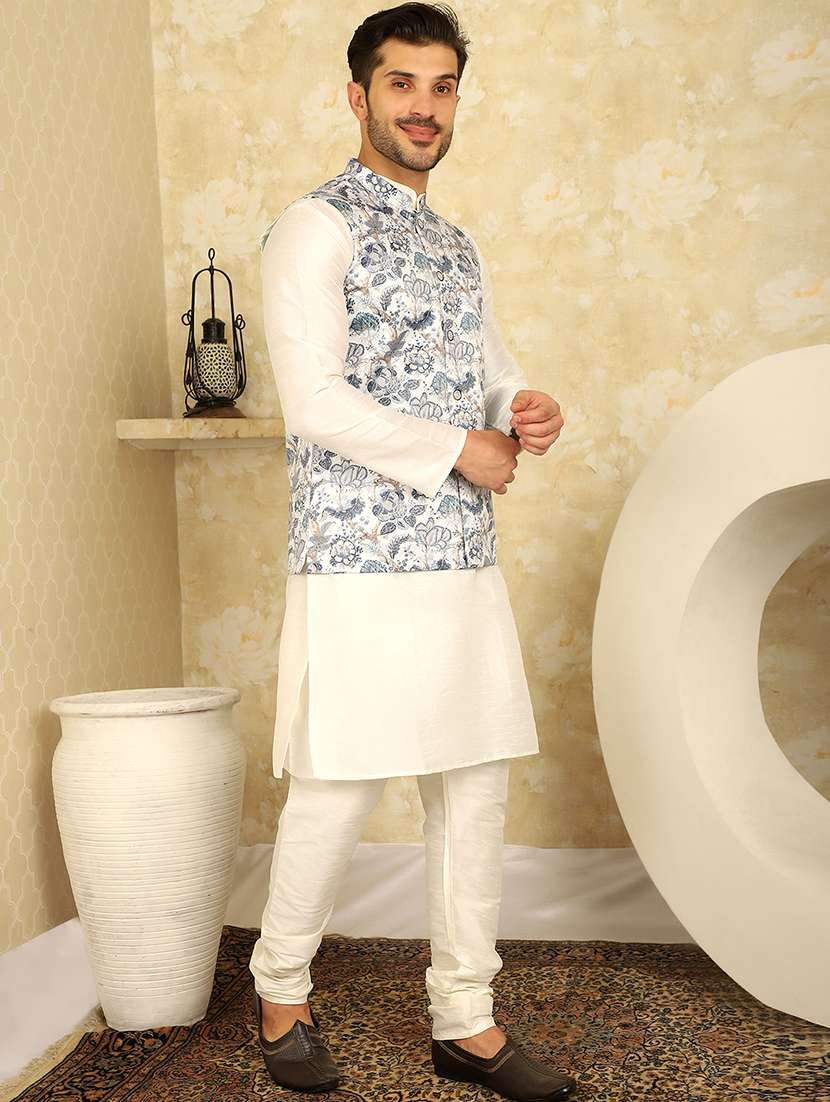 men solid kurta pyjama set with printed jacket - 21524877 -  Zoom Image - 0