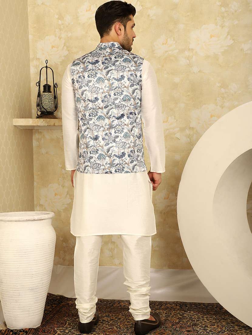 men solid kurta pyjama set with printed jacket - 21524877 - Standard Image - 3