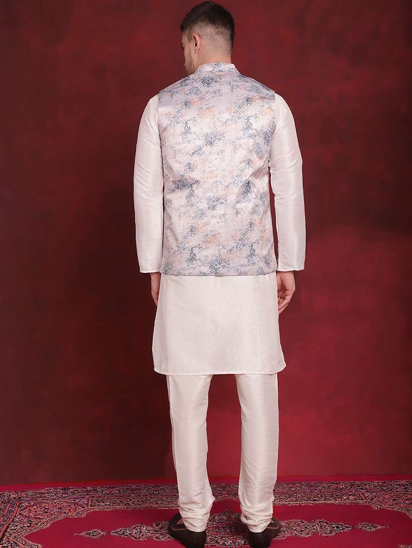 men solid kurta pyjama set with printed jacket - 21524878 - Standard Image - 3